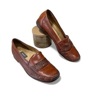 Bally Italian Made Flavier Woven Leather Dress Loafers Men's 8.5 W Slip On Brown